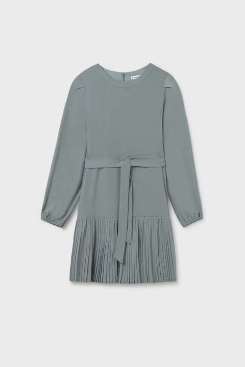 Kız Çocuk Normal Kalıp Eteği Piliseli ve Beli Kuşaklı Elbise - Adaçayı Yeşili - Mayoral