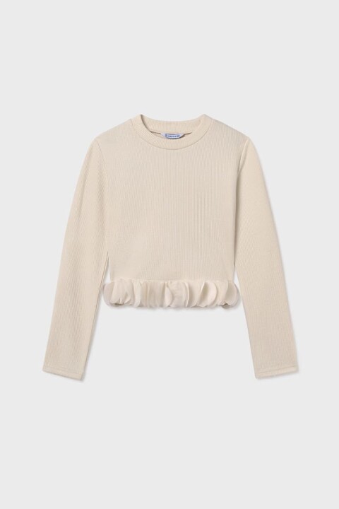 Kız Çocuk Normal Kalıp Etek Ucu Volanlı Fitilli Triko Bluz - Krem - Mayoral