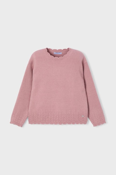 Kız Çocuk Normal Kalıp Fisto Yaka Ajurlu Triko Kazak - Gül Kurusu - Mayoral