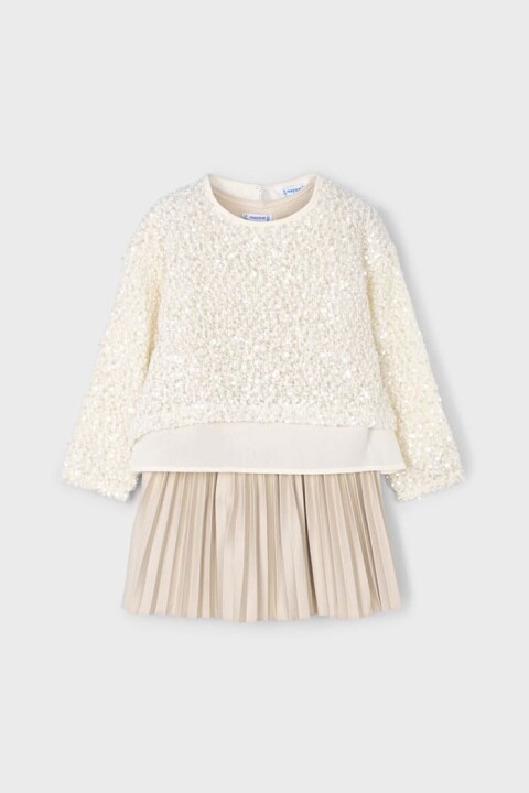 Kız Çocuk Normal Kalıp Işıltılı Elbise - Bej 