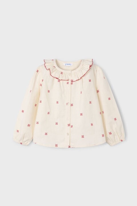 Kız Çocuk Normal Kalıp İşleme Detaylı Fırfırlı Yaka Bluz - Krem - Mayoral