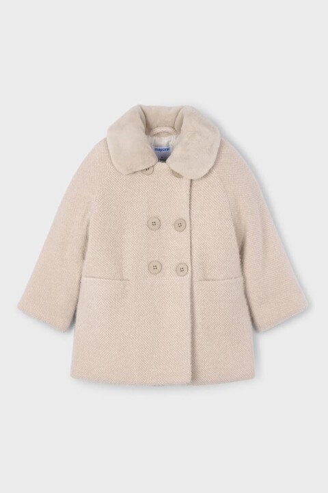 Kız Çocuk Normal Kalıp Kruvaze Pelüş Yaka Kaban - Bej - Mayoral