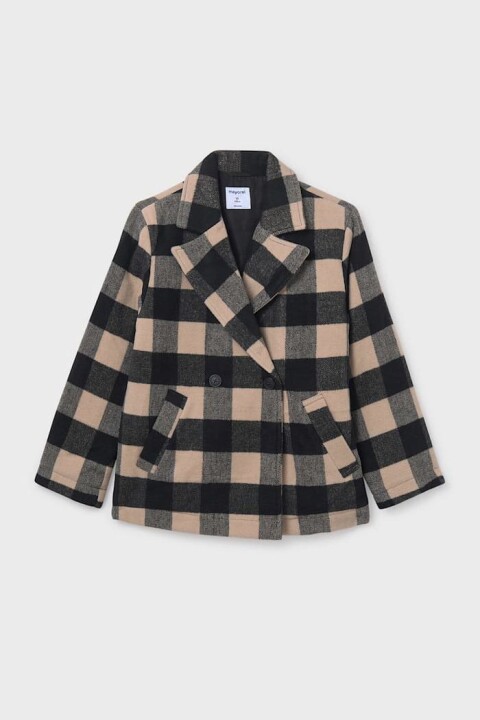 Kız Çocuk Normal Kalıp Kruvaze Yaka Jakarlı Ekose Kaban - Bej - Mayoral