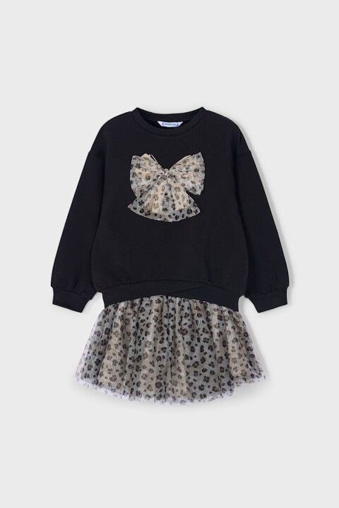 Kız Çocuk Normal Kalıp Leopar Desenli Tül Etekli 2'li Takım - Siyah - Mayoral