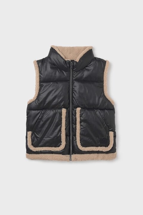 Kız Çocuk Normal Kalıp Pelüş Şeritli Şişme Yelek - Siyah - Mayoral