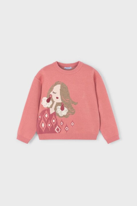 Kız Çocuk Normal Kalıp Yün Karışımlı Jakarlı Triko Kazak - Gül Kurusu 