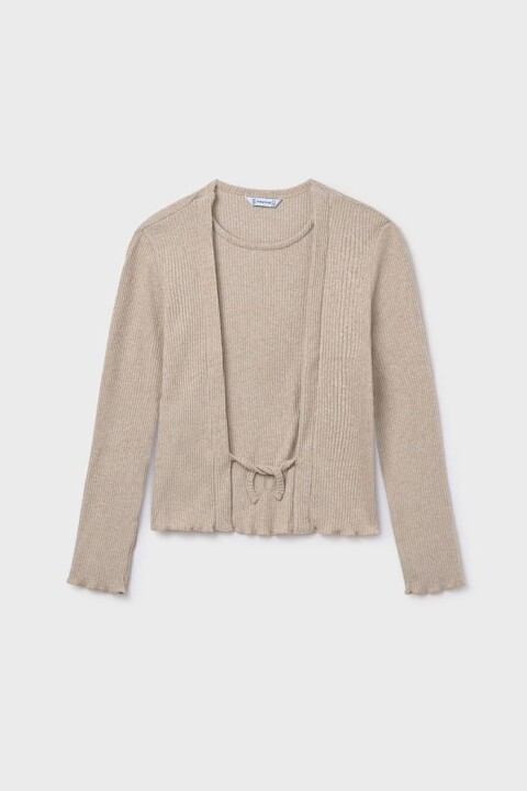 Kız Çocuk Önü Bağlamalı Örme Triko - Bej - Mayoral