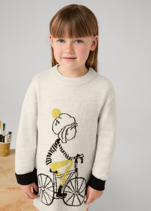 Kız Çocuk Örme Elbise - Krem 