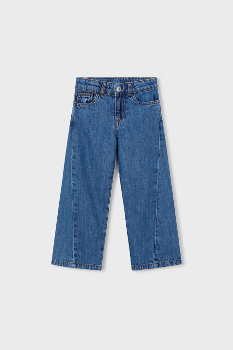 Kız Çocuk Pamuk ve Lyocell Karışımlı Geniş Paça Jean Pantolon - Koyu Denim - Mayoral