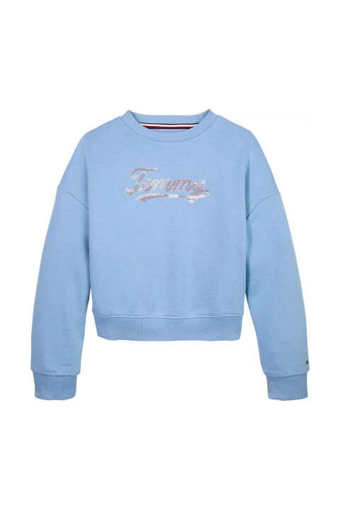 Kız Çocuk Payetli Script Logolu Sweatshirt - Mavi - Tommy Hilfiger