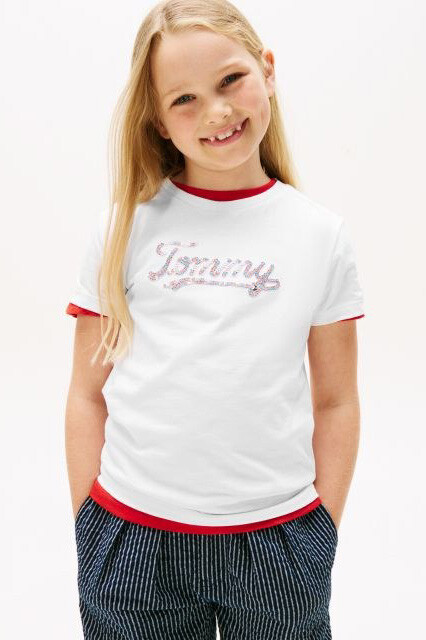 Kız Çocuk Payetli Yazı İşlemeli T-Shirt - Beyaz 