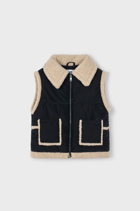 Kız Çocuk Pelüş Detaylı Yelek - Siyah/Bej - Mayoral