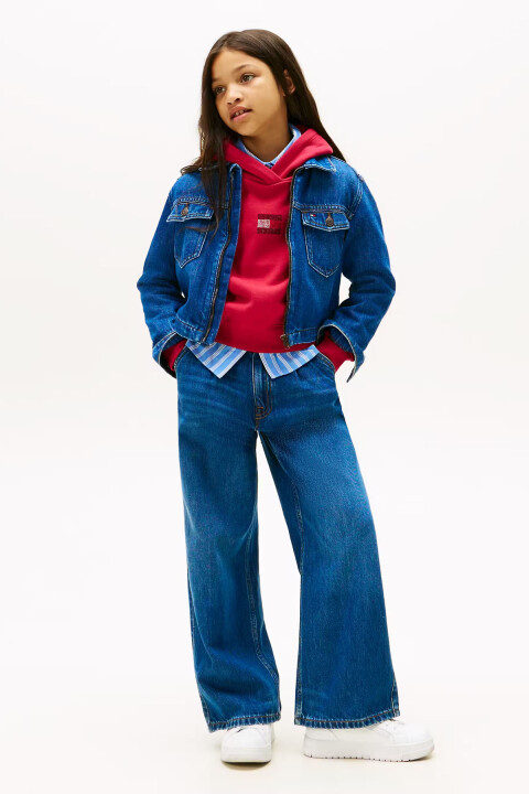 Kız Çocuk Pile Detaylı Geniş Paça Jean Pantolon – Mavi - Tommy Hilfiger