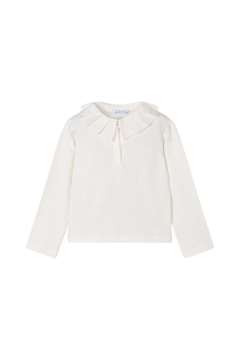 Kız Çocuk Pileli Polo Yaka Uzun Kollu Bluz - Krem - Mayoral