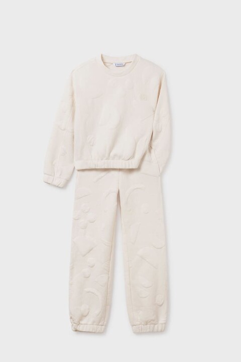 Kız Çocuk Rahat Kalıp Kabartma Desenli 2'li Eşofman Takımı - Krem - Mayoral