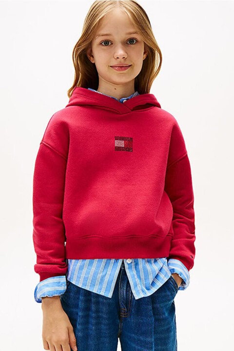 Kız Çocuk Rahat Kalıp Taşlı Amblemli Kapüşonlu Sweatshirt - Kırmızı - Tommy Hilfiger