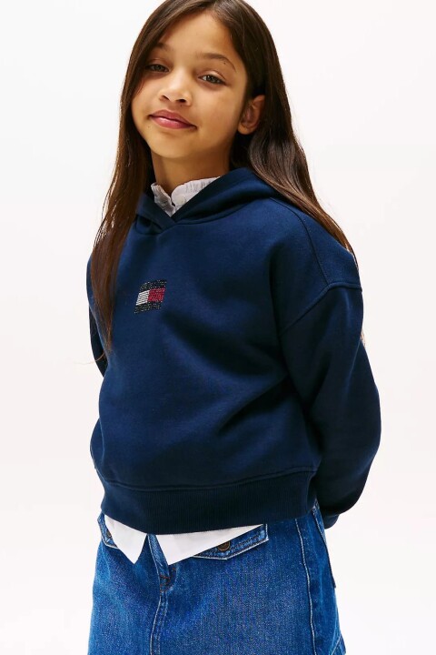 Kız Çocuk Rahat Kalıp Taşlı Amblemli Kapüşonlu Sweatshirt - Lacivert - Tommy Hilfiger