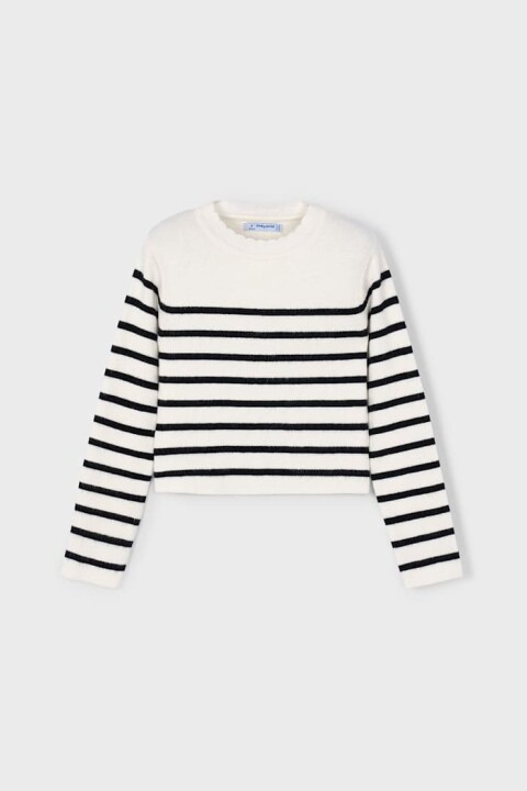 Kız Çocuk Regular Fit Çizgili Crop Kazak - Krem/Siyah - Mayoral