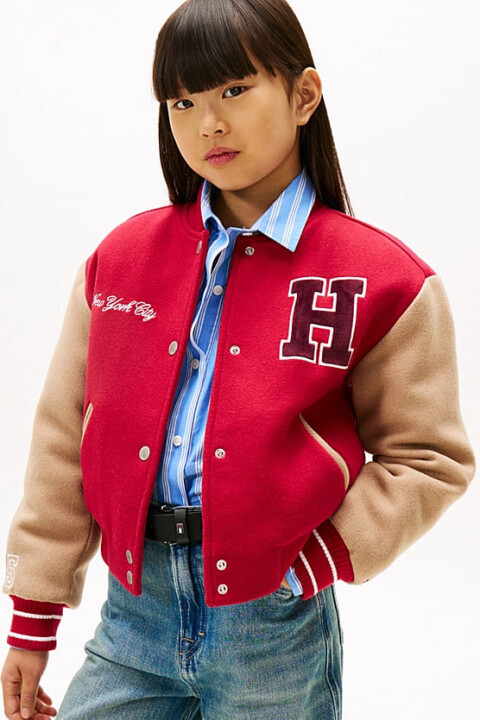 Kız Çocuk Regular Fit Harf Apilkeli Kolej Ceket - Kırmızı - Tommy Hilfiger