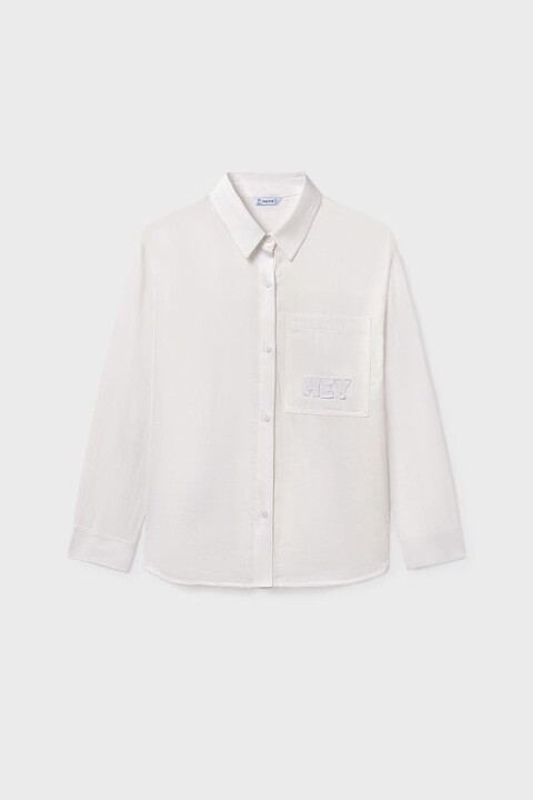 Kız Çocuk Regular Fit Nakışlı Cep Detaylı Gömlek - Krem - Mayoral