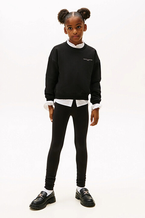Kız Çocuk Relaxed Fit Mini Crop Yazı Logolu Sweatshirt ve Tayt Takımı - Siyah - Tommy Hilfiger