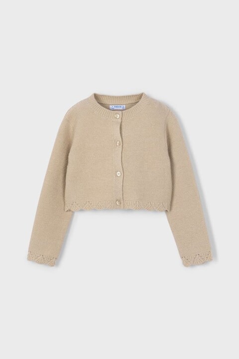 Kız Çocuk Simli Ajur Detaylı Kısa Triko Hırka - Bej - Mayoral