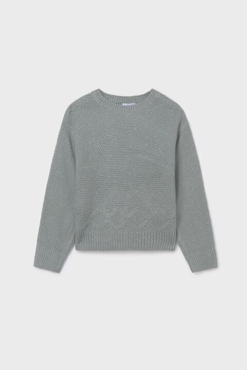 Kız Çocuk Simli Desenli Triko Kazak - Su Yeşili 