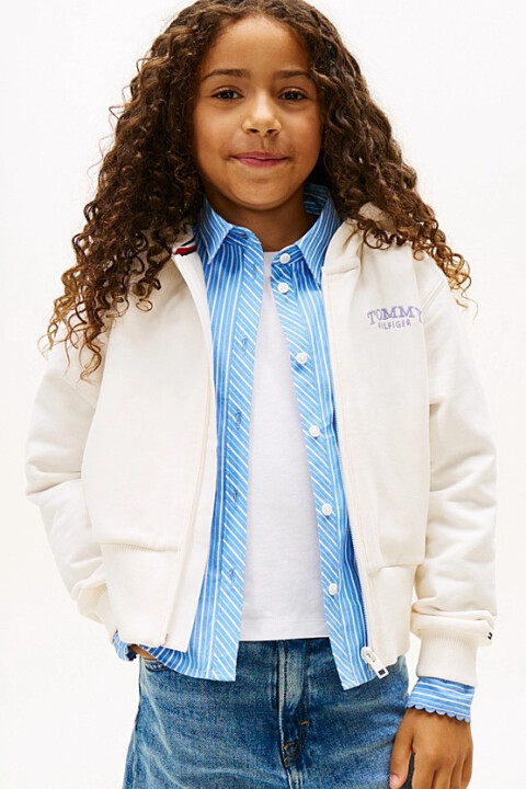 Kız Çocuk Sırt Logolu Terry Kapüşonlu ve Fermuarlı Sweatshirt - Kırık Beyaz 