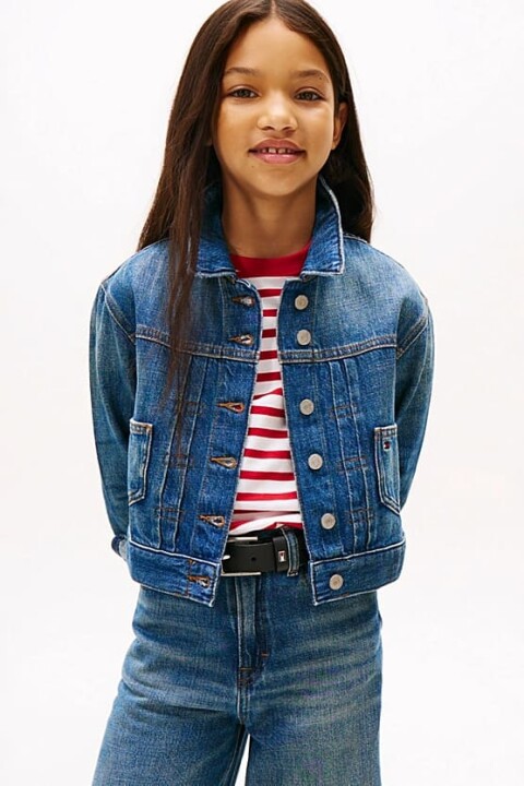 Kız Çocuk Sırtı Nakış İşlemeli Denim Ceket - Mavi - Tommy Hilfiger