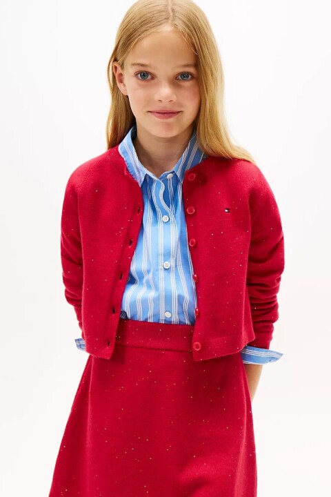 Kız Çocuk Slim Fit Pullu Bisiklet Yaka Hırka - Kırmızı - Tommy Hilfiger