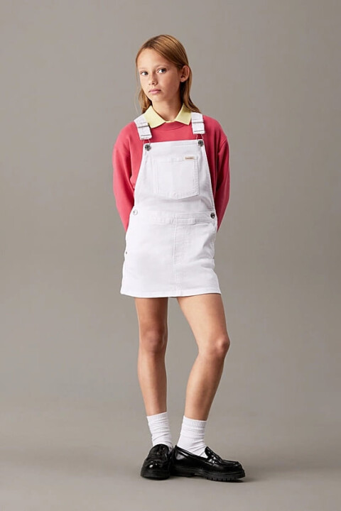 Kız Çocuk Slim Kot Salopet Elbise - Beyaz - Calvin Klein