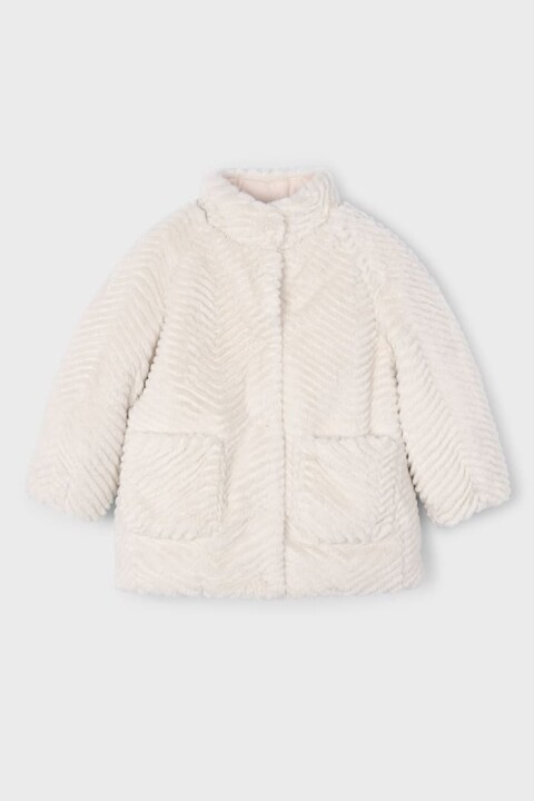 Kız Çocuk Standart Kalıp Balıksırtı Desenli Pelüş Kaban - Krem - Mayoral