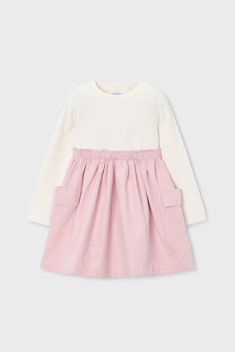 Kız Çocuk Standart Kalıp Kargo Cepli Kombin Görünümlü Elbise - Krem/Pembe - Mayoral