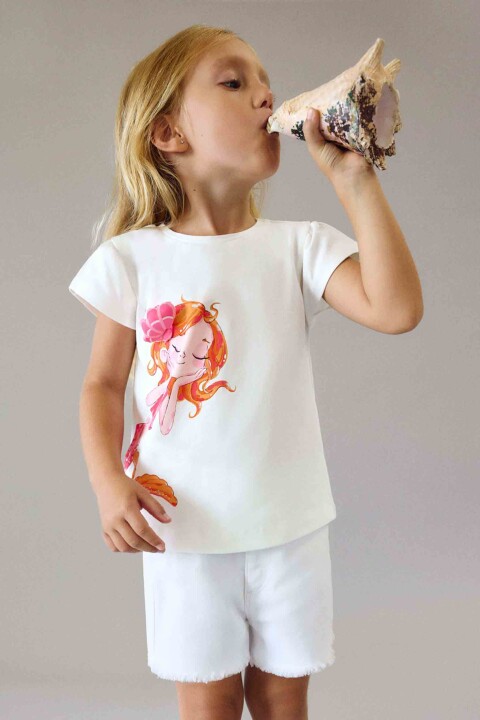 Kız Çocuk Temel Denim Şort - Beyaz 