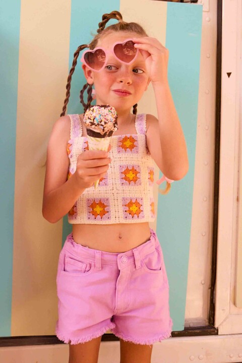 Kız Çocuk Temel Denim Şort - Lila 