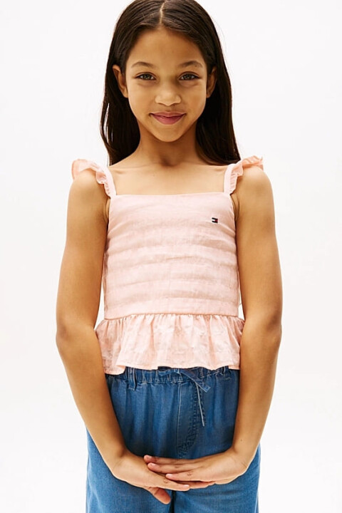 Kız Çocuk Textured Ruffle Bluz - Pembe - Tommy Hilfiger