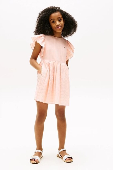 Kız Çocuk Th Dokulu Pamuklu Elbise - Pudra - Tommy Hilfiger