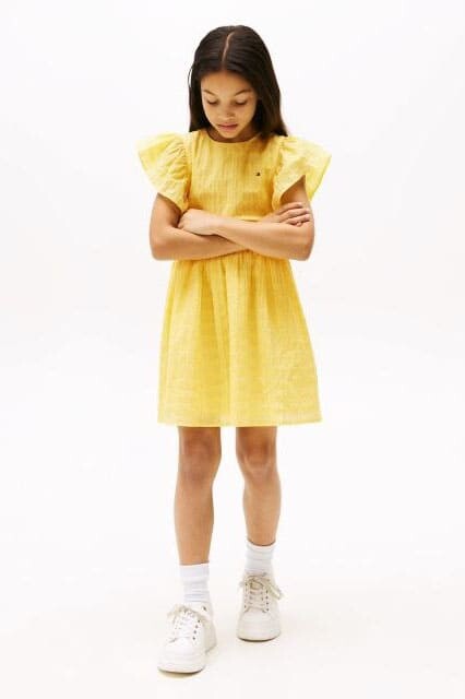 Kız Çocuk Th Dokulu Pamuklu Elbise - Sarı - Tommy Hilfiger