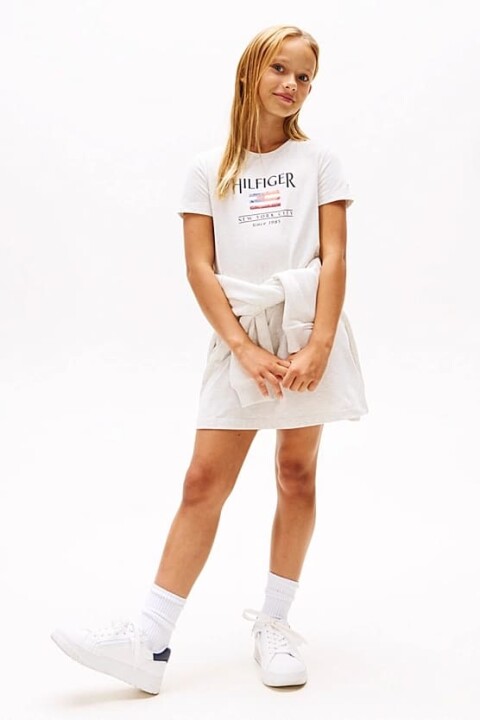 Kız Çocuk Th Hilfiger Sequins T-Shirt Elbise - Beyaz - Tommy Hilfiger