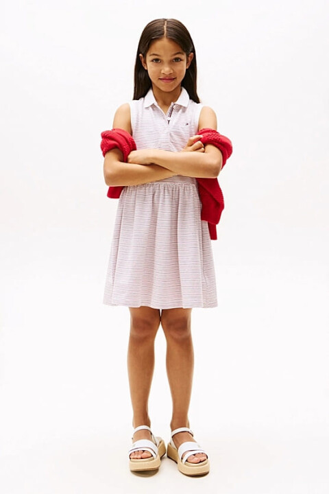 Kız Çocuk Th Kolsuz Polo Elbise - Beyaz - Tommy Hilfiger