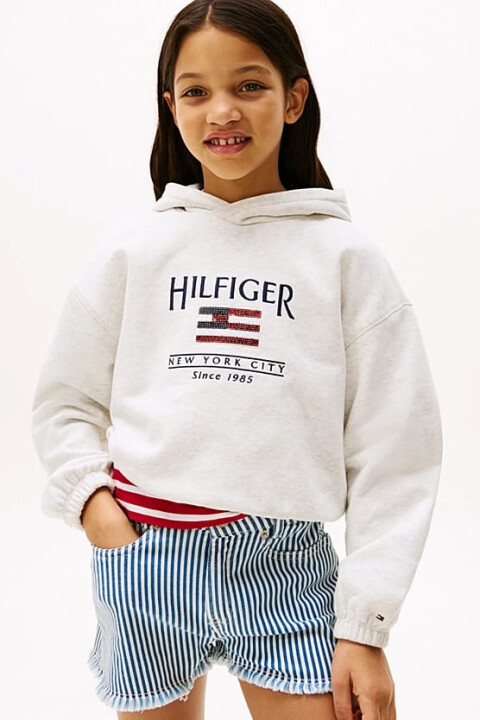Kız Çocuk Th Sequin Bayrak Kapüşonlu Sweatshirt - Beyaz 