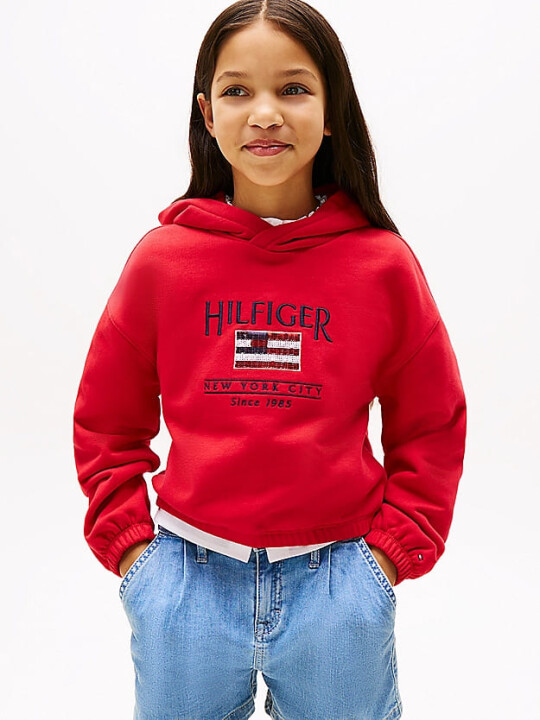 Kız Çocuk Th Sequin Bayrak Kapüşonlu Sweatshirt - Kırmızı - Tommy Hilfiger