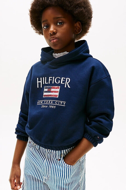 Kız Çocuk Th Sequin Bayrak Kapüşonlu Sweatshirt - Lacivert - Tommy Hilfiger
