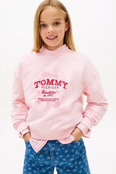 Kız Çocuk Tommy Flock Flower Bisiklet Yaka Sweatshirt - Pembe 