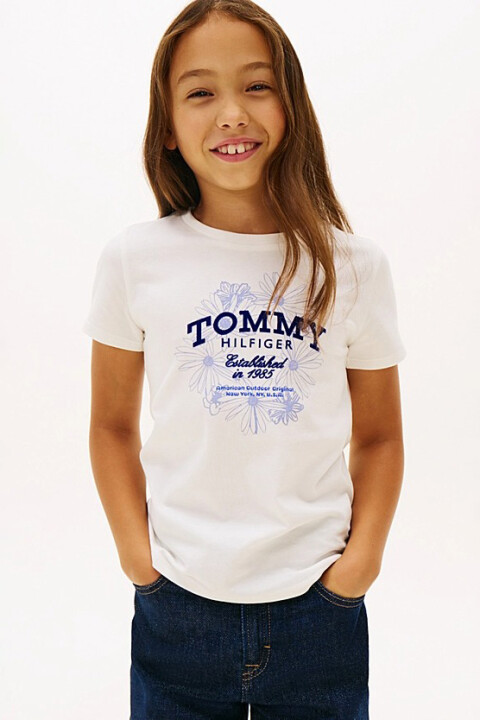 Kız Çocuk Tommy Flock Flower T-Shirt - Kırık Beyaz - Tommy Hilfiger