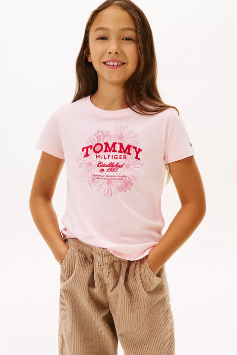 Kız Çocuk Tommy Flock Flower T-Shirt - Pembe - Tommy Hilfiger