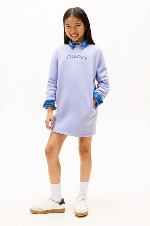 Kız Çocuk Tommy Puff Flower Sweatshirt Elbise - Lila - Tommy Hilfiger