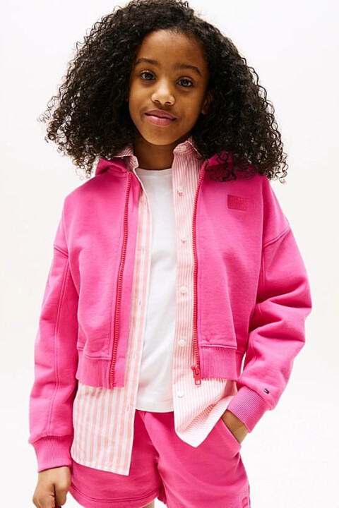 Kız Çocuk Tonal Logo Kapüşonlu Sweatshirt - Fuşya - Tommy Hilfiger