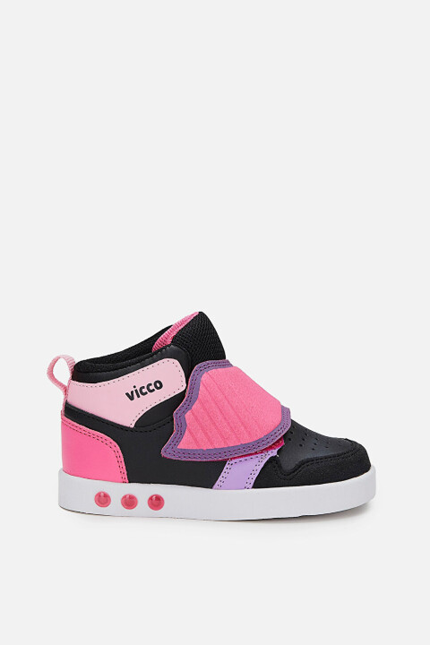 Kız Çocuk Ufo Işıklı Cırtlı Spor Ayakkabı - Siyah/Pembe - Vicco