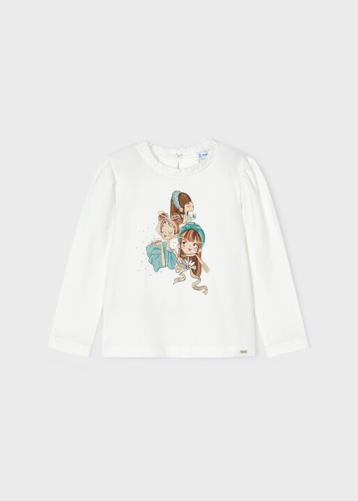 Kız Çocuk Uzun Kol T-Shirt - Beyaz 